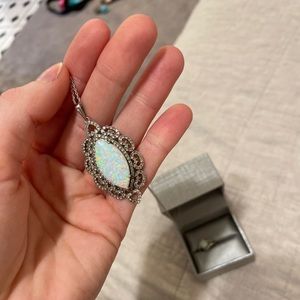 Opal & white sapphire sterling silver necklace and ring!